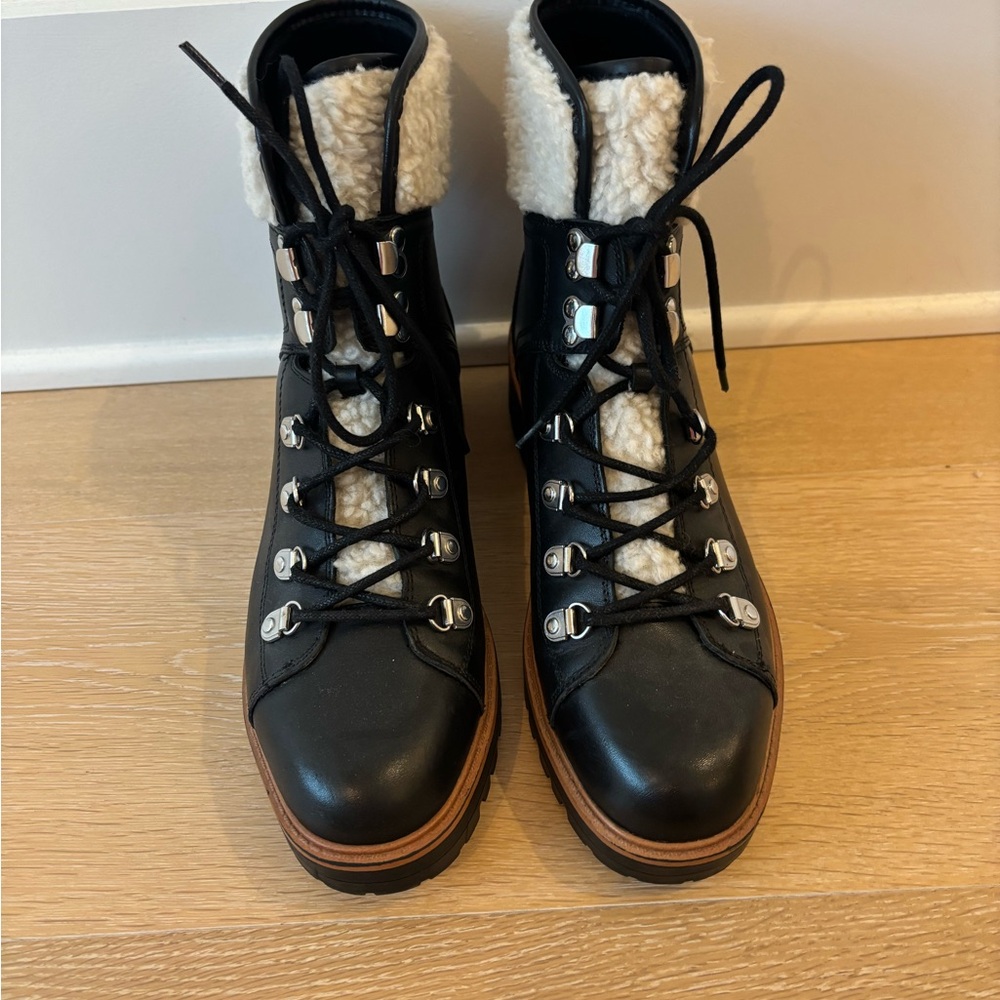Marc Fisher Black and Cream Lace-Up Ankle Boots